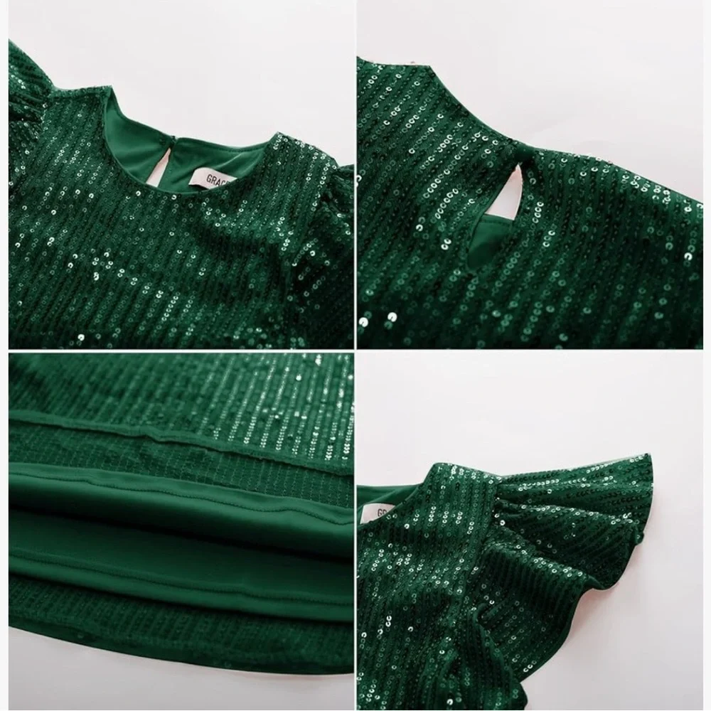 GRACE KARIN Girls Sequin Dress Short Flutter Sleeve Flare Silhouette Mini 7Y - Picture 6 of 7